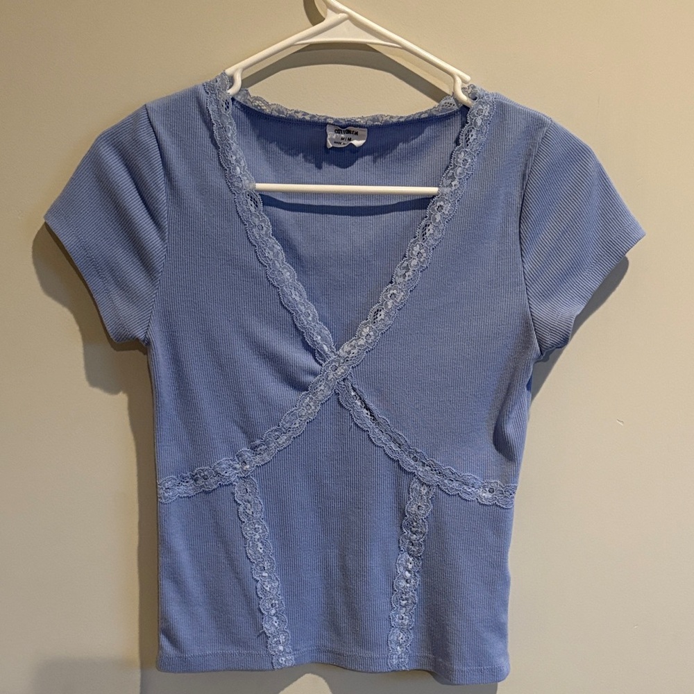 Cotton-On Blue Lace Trim Women's Top